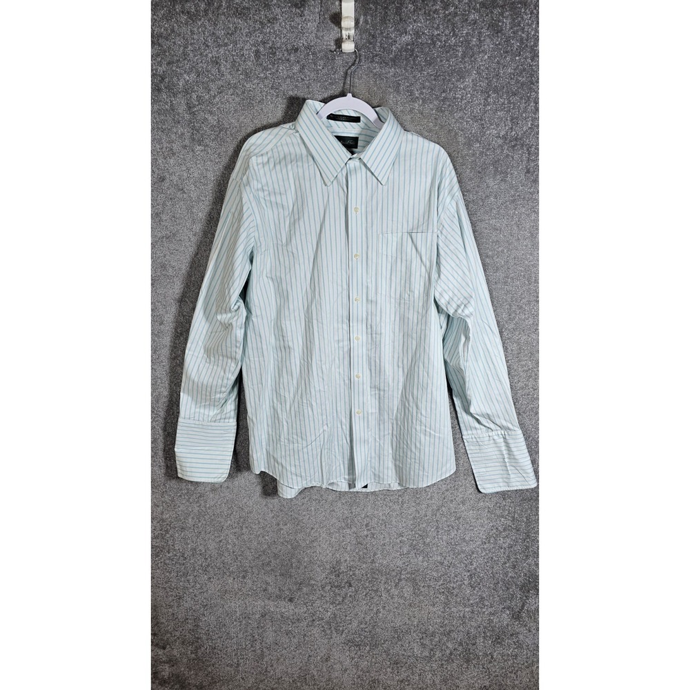 Marshall Fields Modern Fit Button Up Shirt Mens 17.5 34/35 Blue Striped Pocket